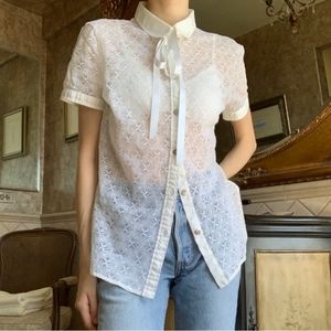 Dolce & Gabbana white lace button down blouse S